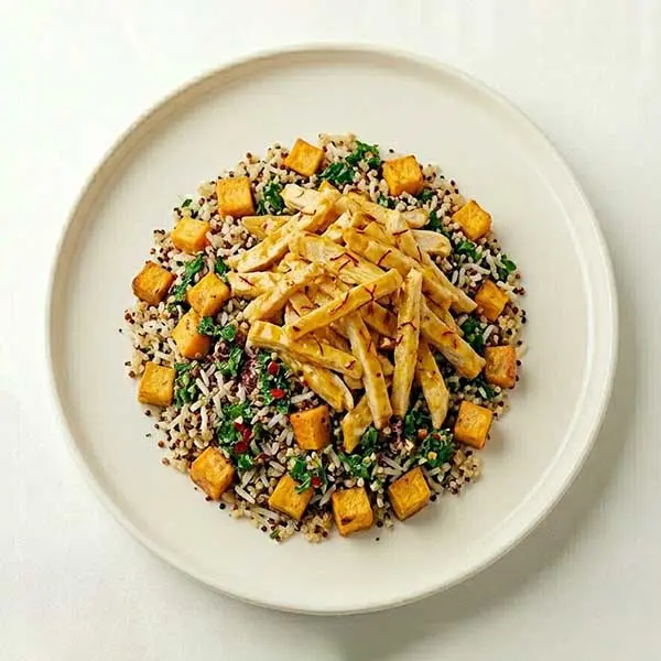 Saffron Roasted Chicken with Herbed Quinoa Pilaf  & Sweet Potato Mix